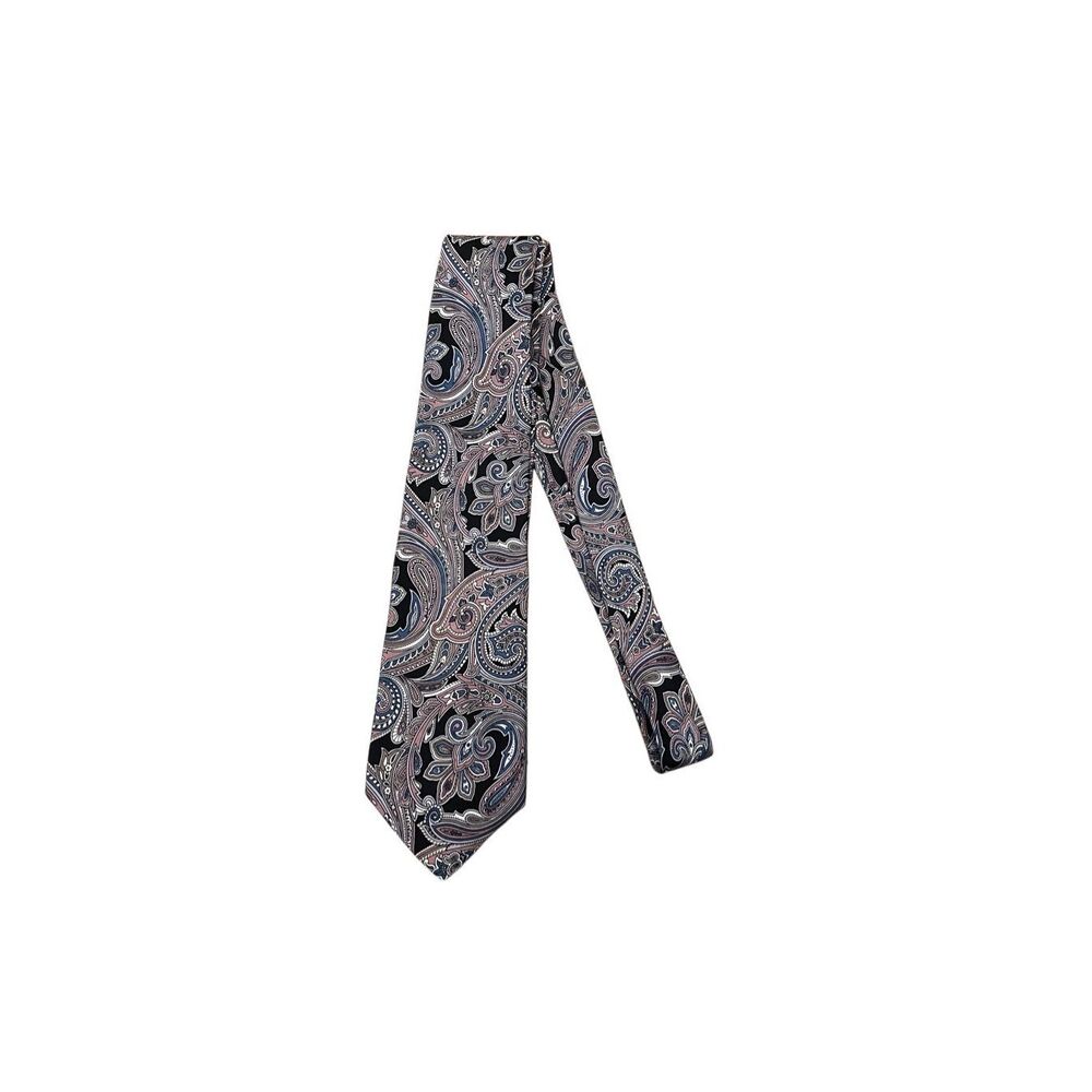 Mallory & Church London Vintage Black Pink Blue Paisley Silk Men’s Neck‎ Tie - Picture 2 of 4